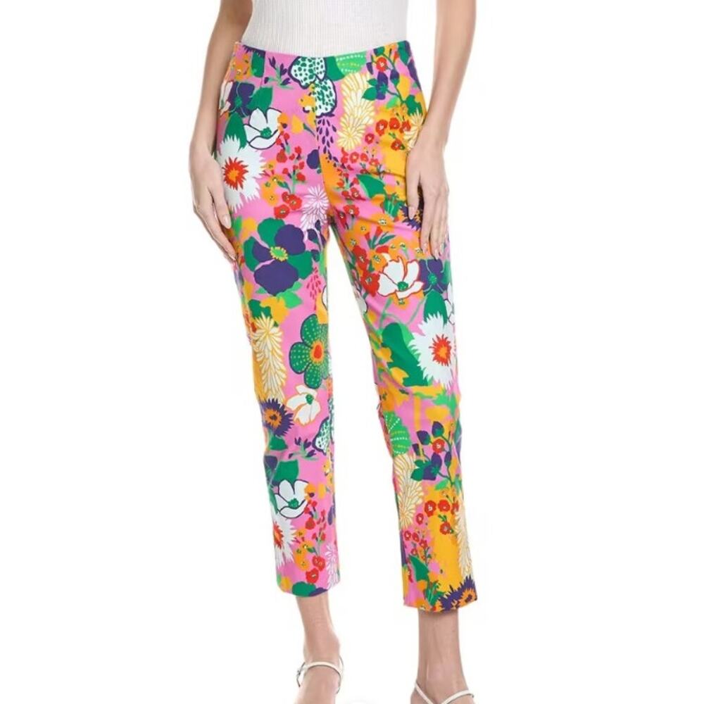 Frances Valentine Pink Multi Botanical Bash Lucy Slim Crop Pant Womens 10